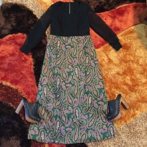 Vintage 60's Boho Paisley Sheer Sleeve Maxi Dress